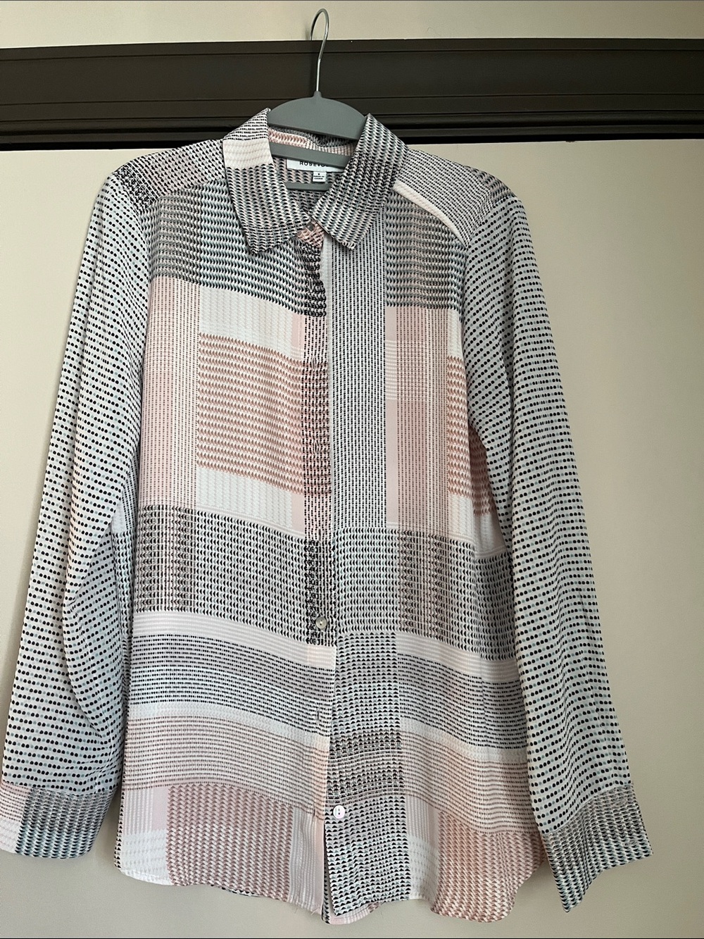 Rose & Olive Geometric Stripe Shirt in Black, White & Blush